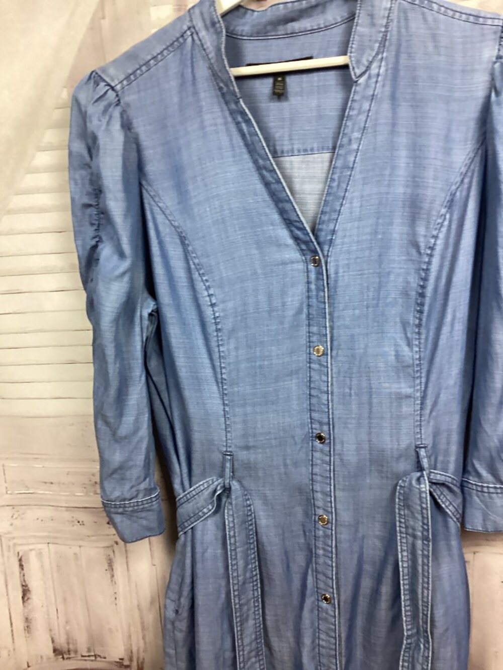 WHBM Chambray Denim Dress Blue Belted Midi 16 - Picture 4 of 9
